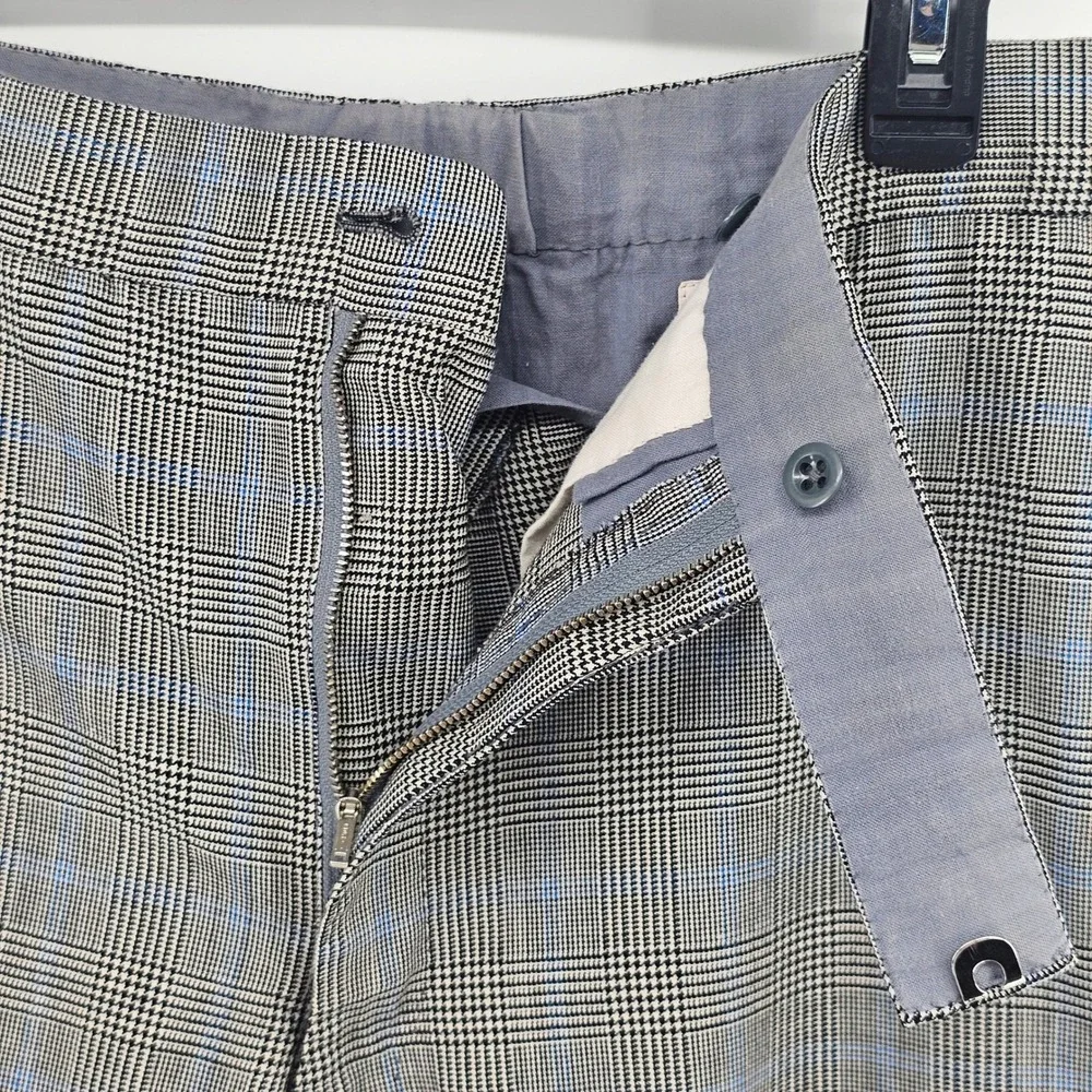 Major Glen Plaid Trousers Mens 31x28 Grey Blue Check Straight Leg Tailored Pants